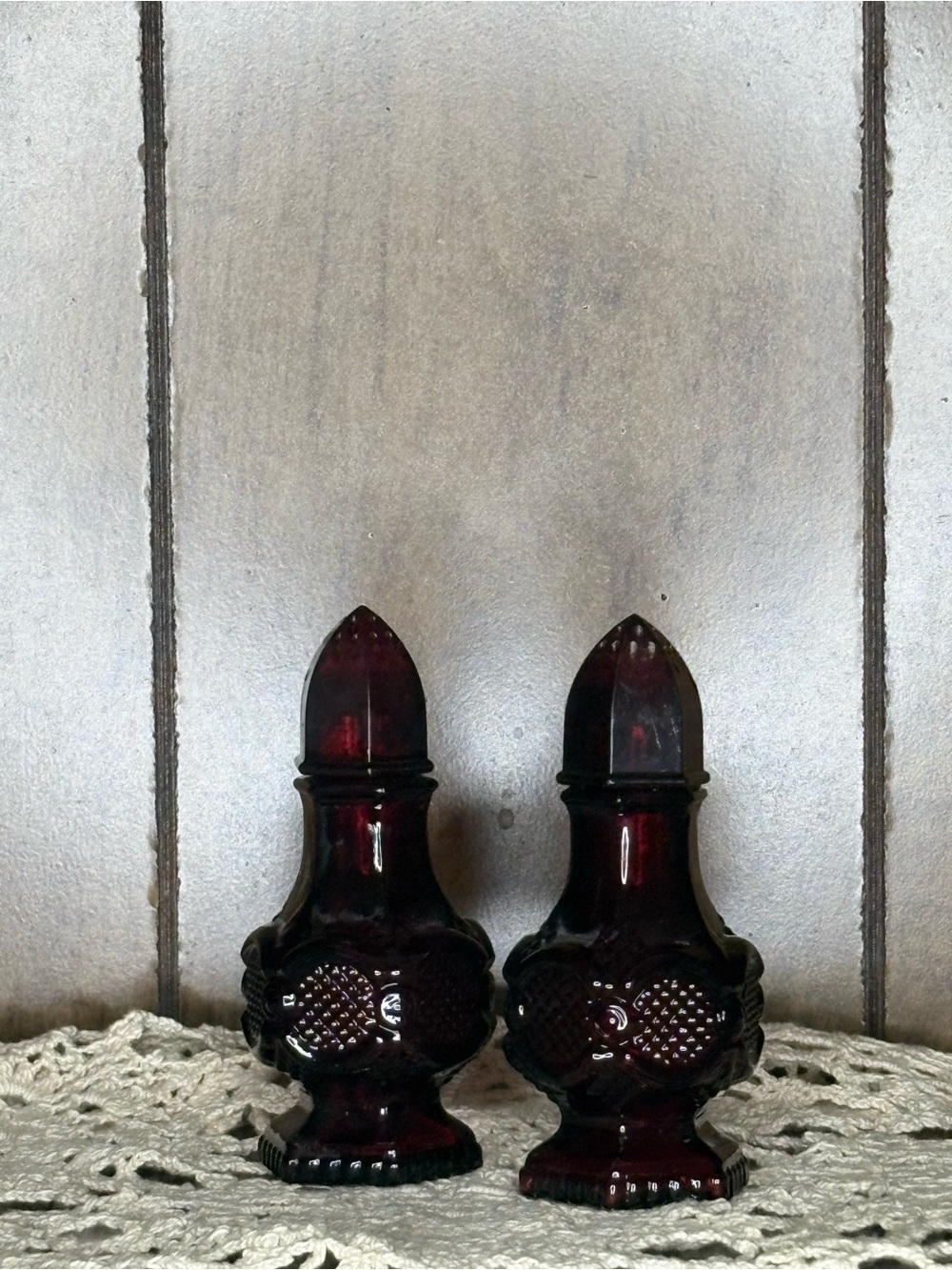 Avon Cape Cod Deep Ruby Glass Salt and Pepper Shaker Set - Home Accents